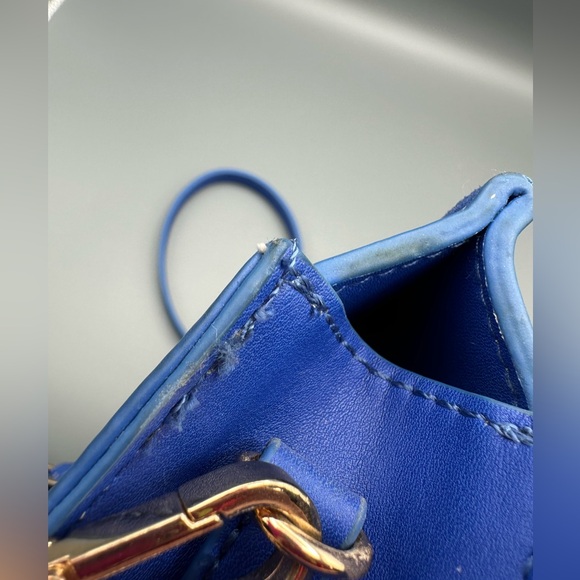 Moda Luxe Elianna Crossbody Bag Cobalt Blue Perforated Mini Bag Gold Ring Accent - Picture 11 of 16